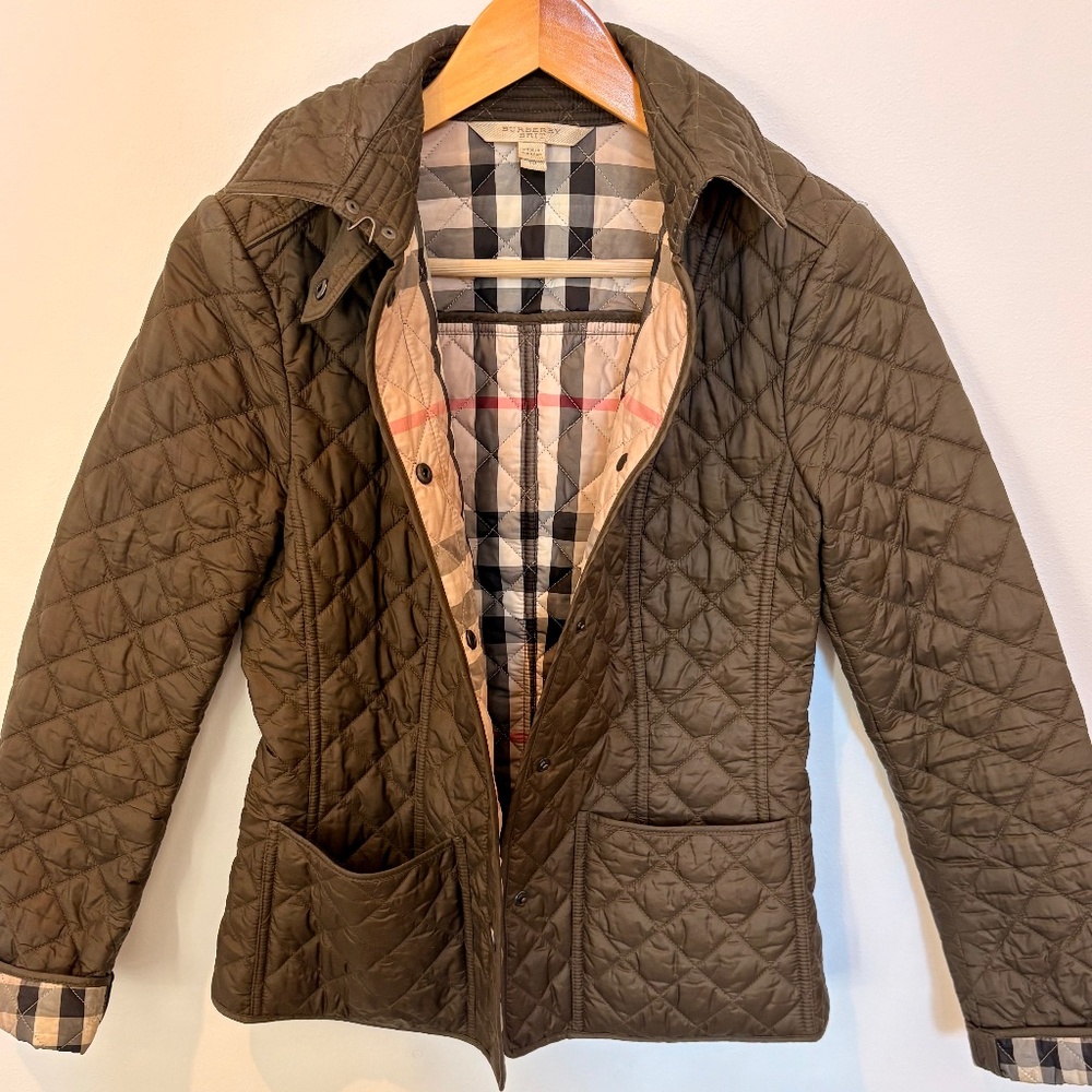 Burberry Brit London Quilted Olive Green Jacket Size XS